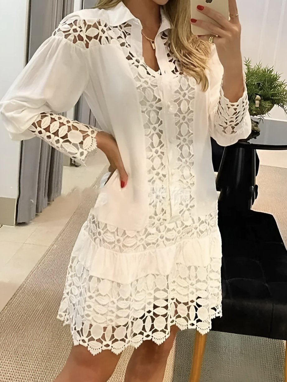 Guipure Lace Patch Shirt Dress With Cami Dress