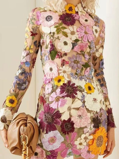 Three-dimensional Flower Wrap Hip Sexy Dress