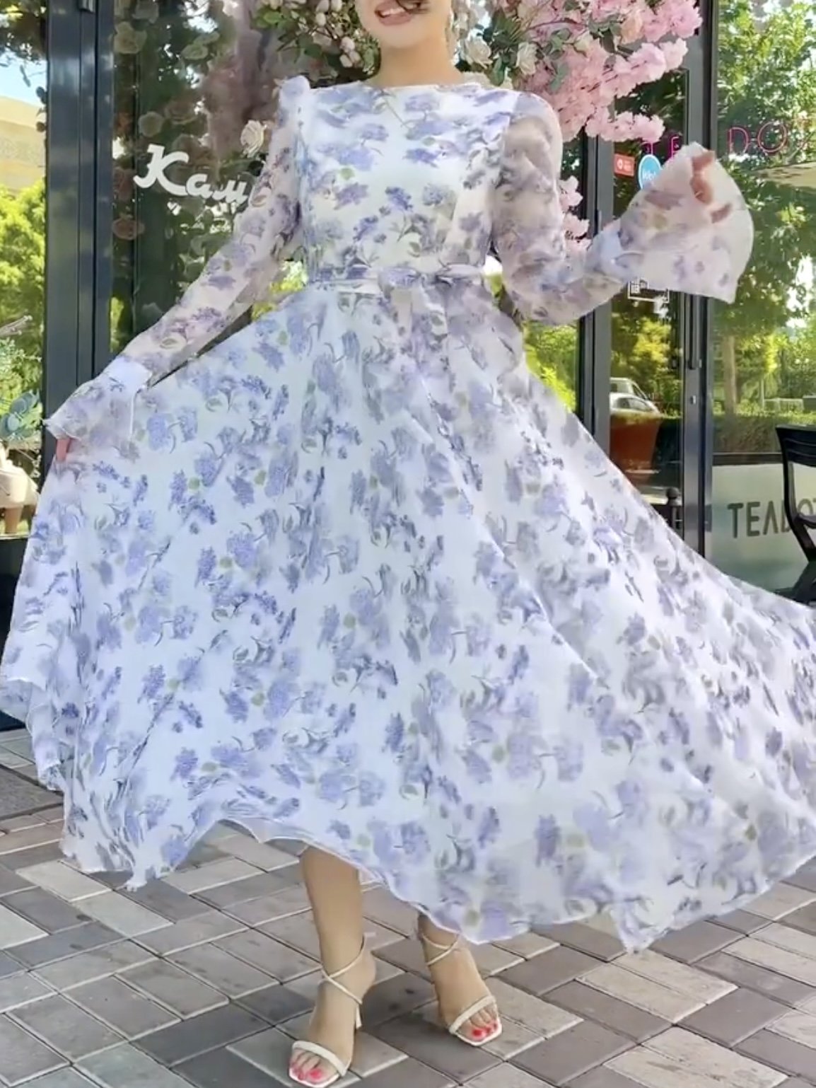 White Purple Flower Dress