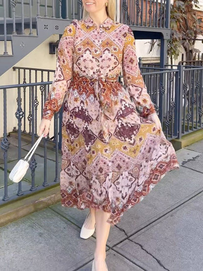 Lolan Print Long Sleeve Maxi Shirtdress