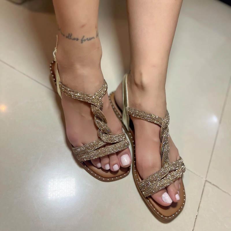 Gold Rhinestone Sparkle Flat Sandals