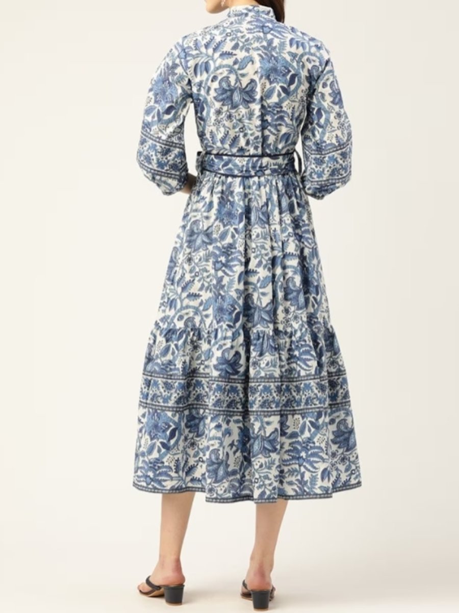 The Elegant Blue Floral Midi Dress