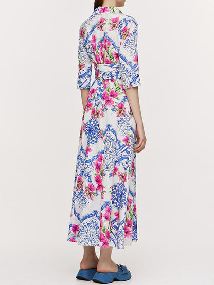 Printed Belt Maxi ShirtDress