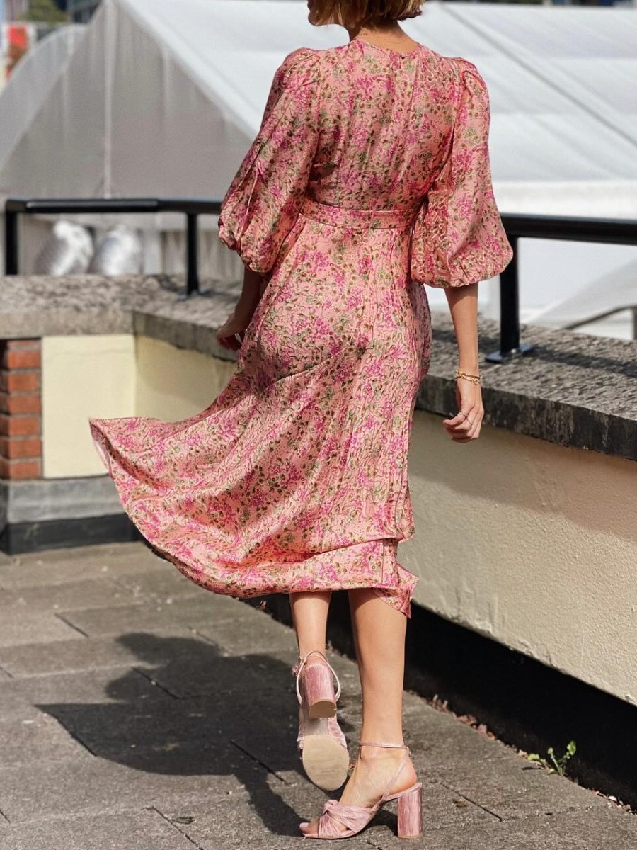 Pink Floral Medium Sleeve Dress