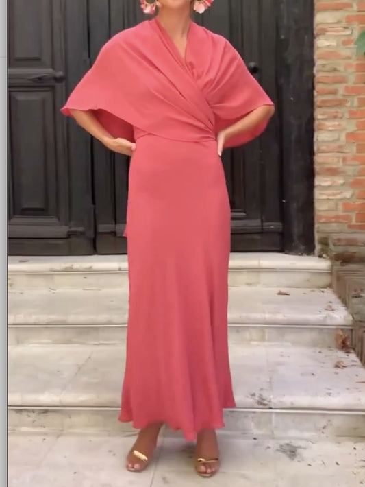 Elegant Pink Kaftan With Batwing Sleeves