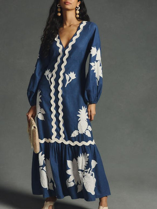 Flounce Embroidered Maxi Dress