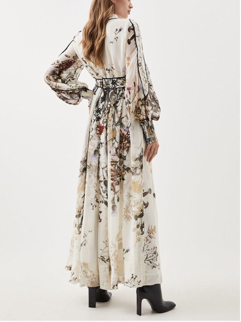 Viscose Floral Boarder Print Maxi Dress