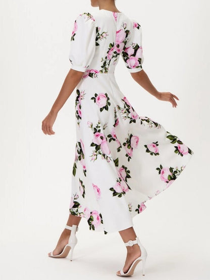 Floral Print One Shoulder A-line Midi Dress