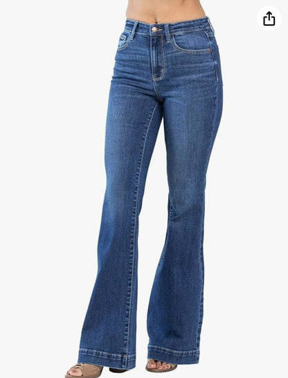 Blue High Waist Hem Flare Leg Jeans