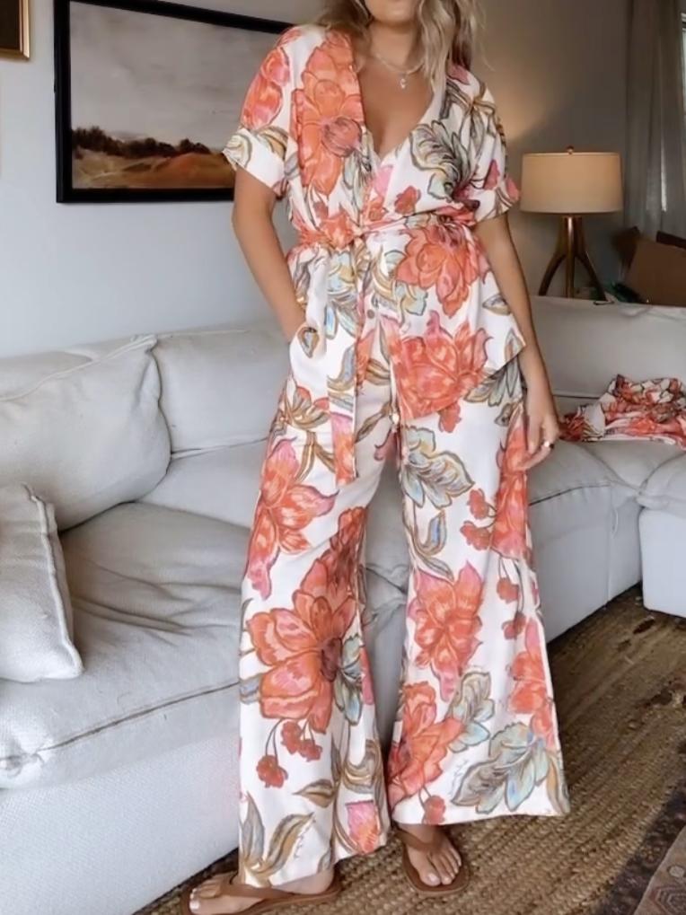 Modern Unique Floral Print Button Down Suits