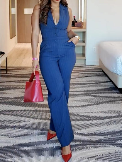 Long Pinstripe Jumpsuit