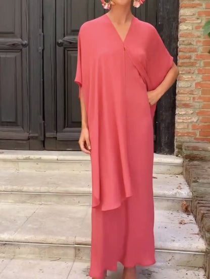 Elegant Pink Kaftan With Batwing Sleeves