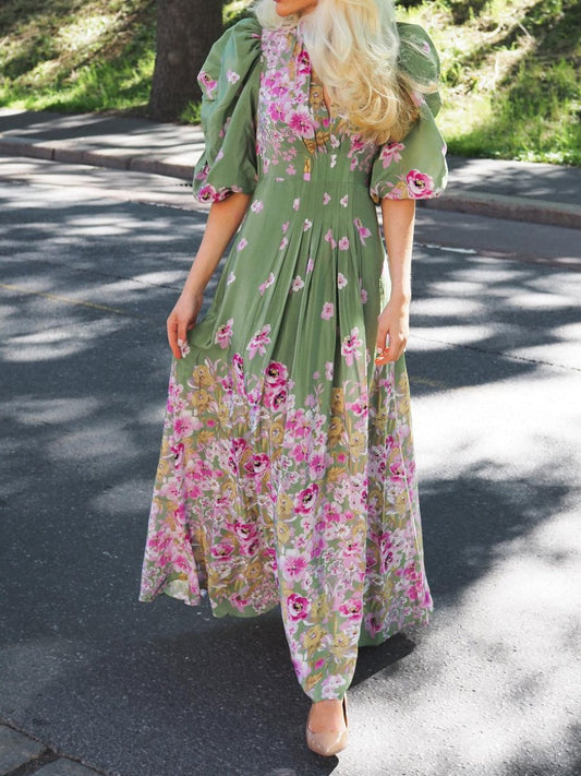 Puff Sleeve Printed Maxi Dress