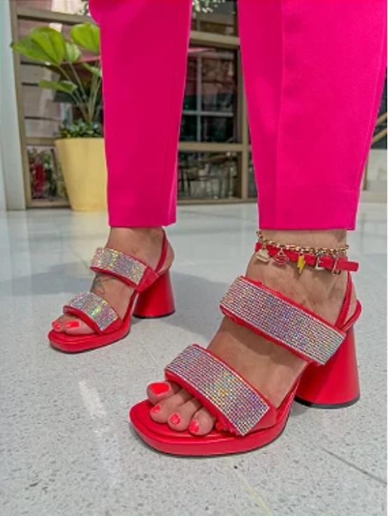 Rhinestone Sparkly Thick-Heeled Sandals