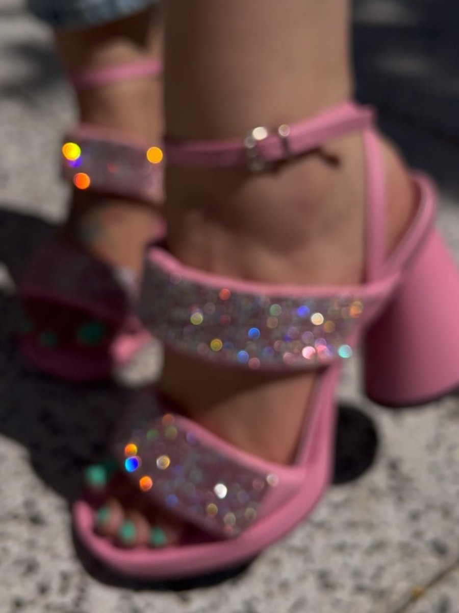 Rhinestone Sparkly Thick-Heeled Sandals