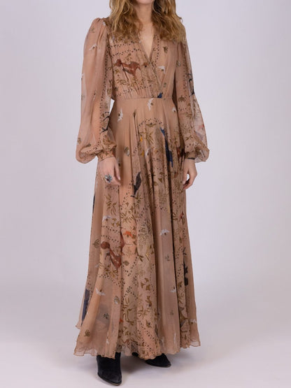 Chiffon Westernstyle Floral Maxi Dress