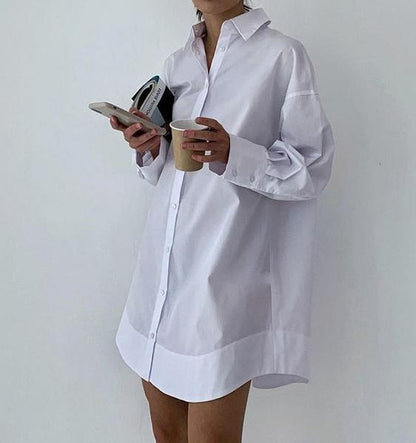 V Neck Shirt Button Mini Dress