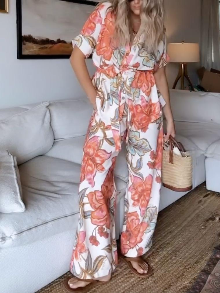 Modern Unique Floral Print Button Down Suits