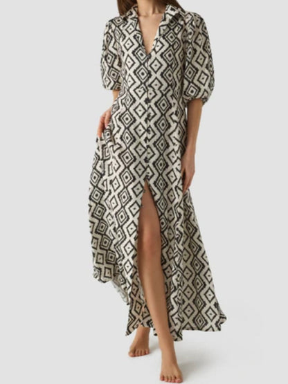 The Printed Elastic Sleeve Maxi Dress For Events