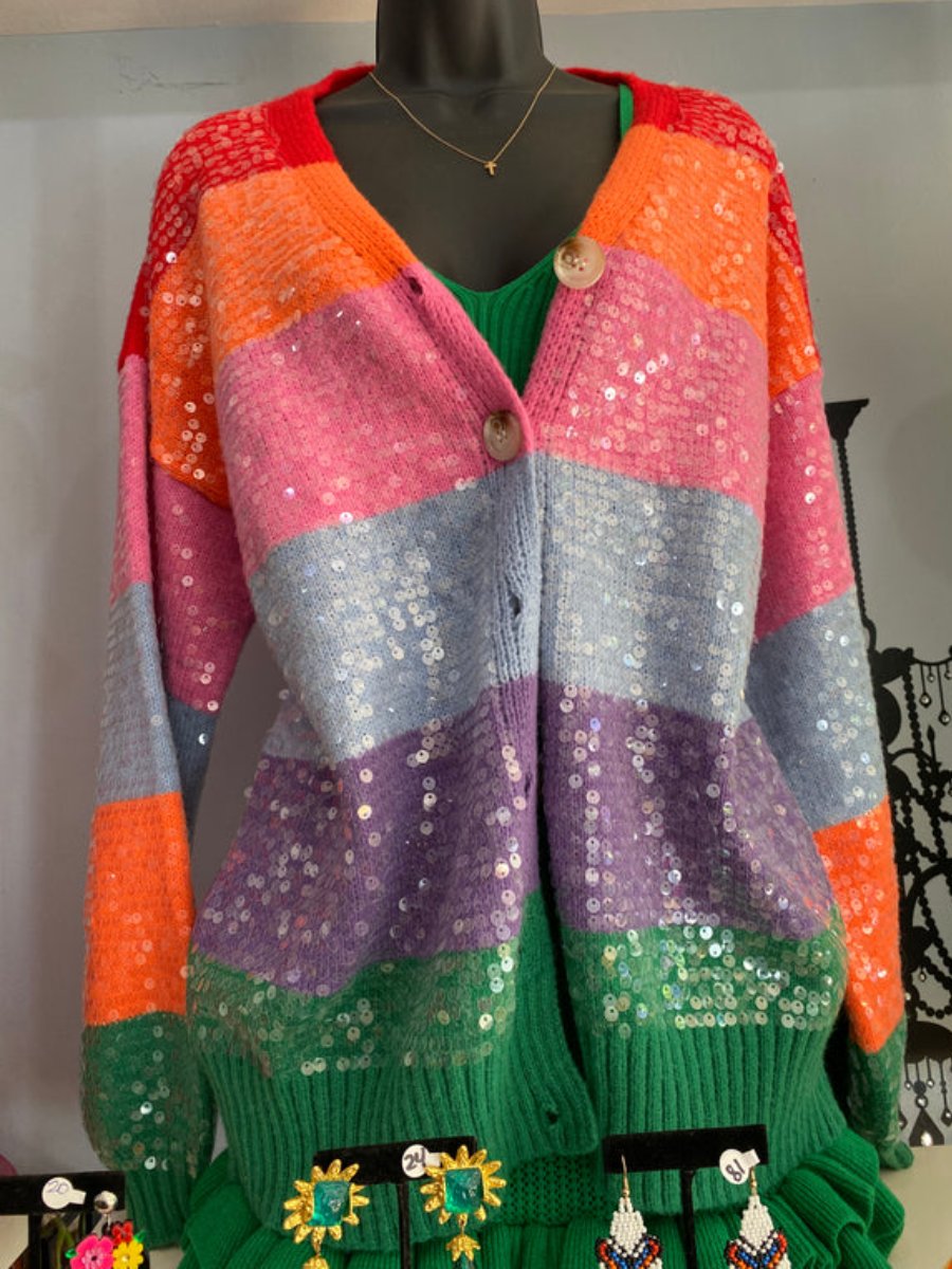 Rainbow Sequin Knit Cardigan