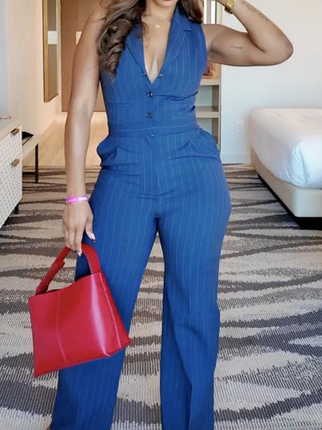 Long Pinstripe Jumpsuit