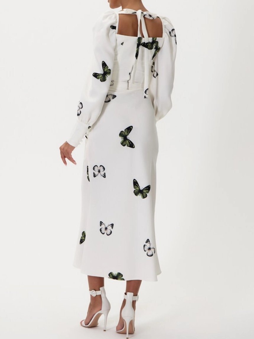 Butterfly Print Puff Sleeve Maxi Dress