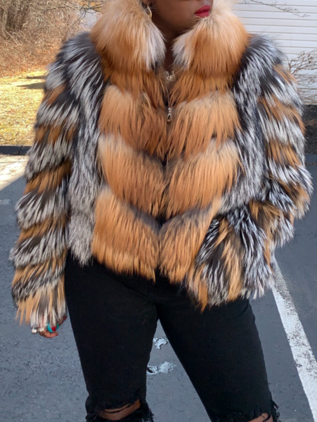 FREE SHIPPING-Fox Fur Patchwork Jacket