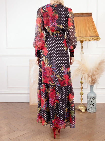 Polk Dot Floral Chiffon Dress