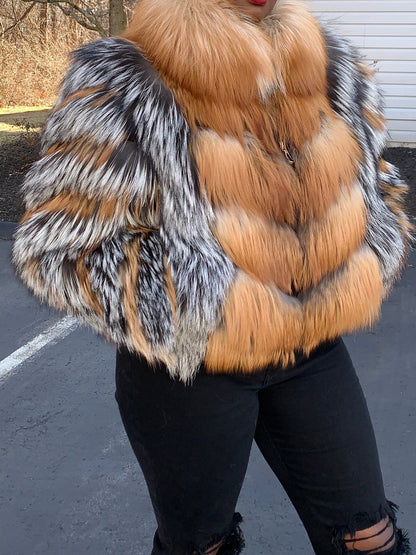 FREE SHIPPING-Fox Fur Patchwork Jacket