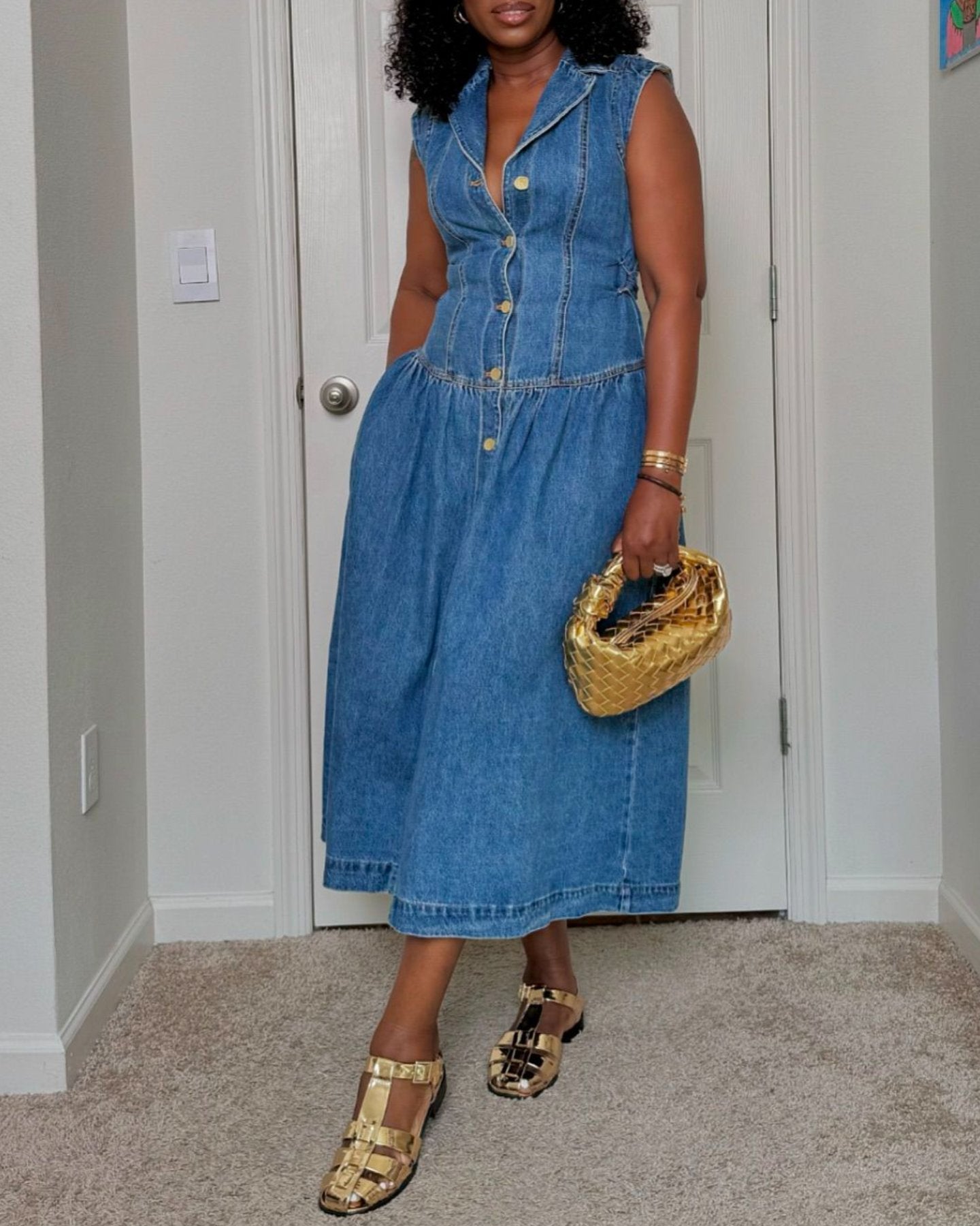 Sleeveless Denim Button Up Dress