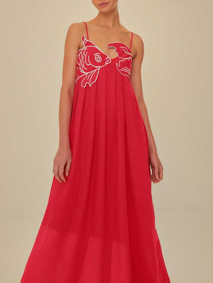 Red Fish Top Maxi Dress