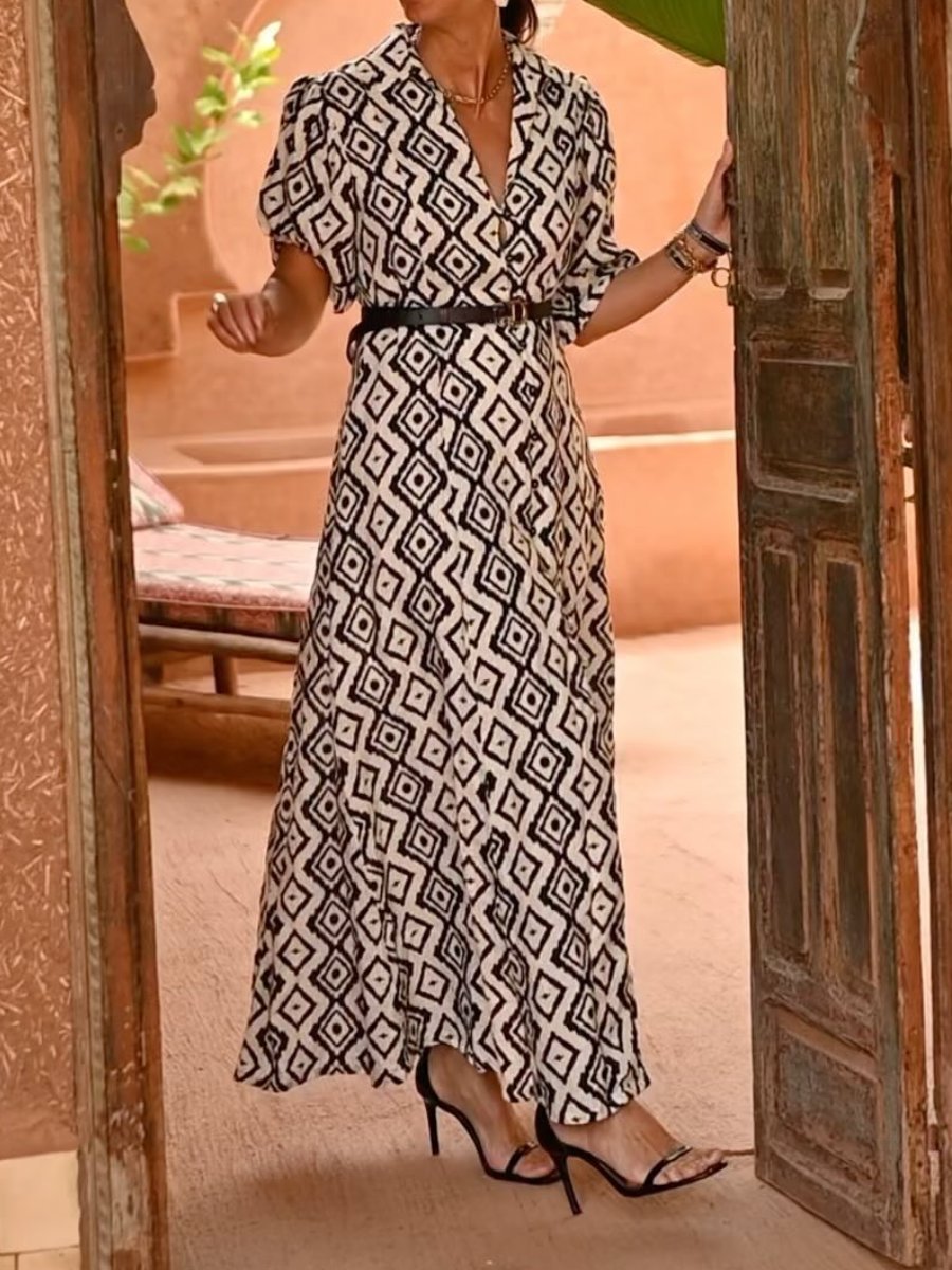 The Printed Elastic Sleeve Maxi Dress For Events