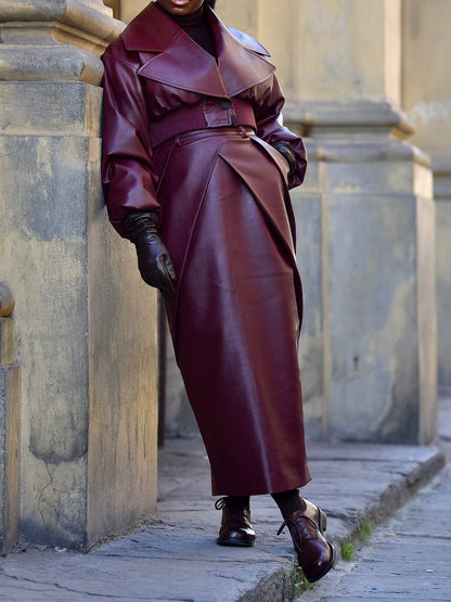 Oxblood Hue PU Leather 2pc Set