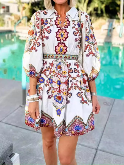 Ethnic Bohemian Print Pocket Dress