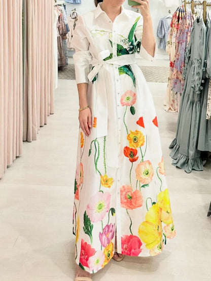 The Flower Printed Maxi Shirt Dress