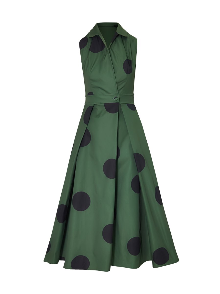 V Neck Sleeveless Polka Dot Dress