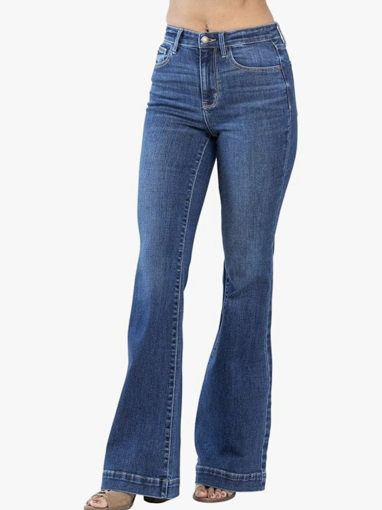 Blue High Waist Hem Flare Leg Jeans