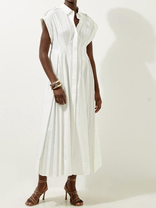 Cotton Poplin Pleat Maxi Dress