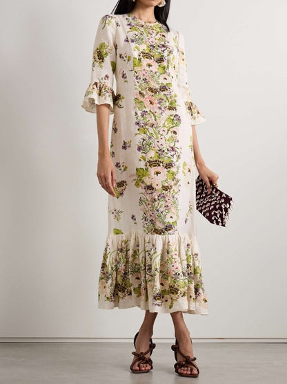 Printed Frill Sleeve Dress