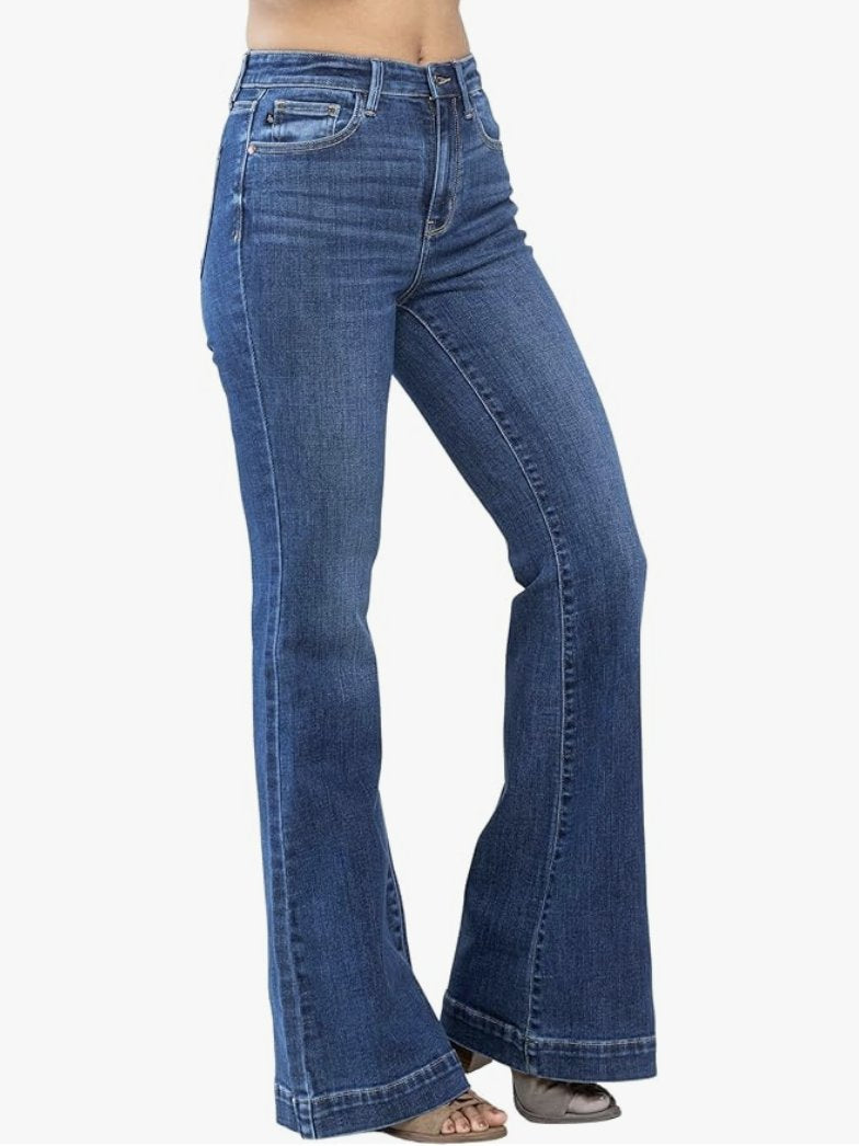 Blue High Waist Hem Flare Leg Jeans