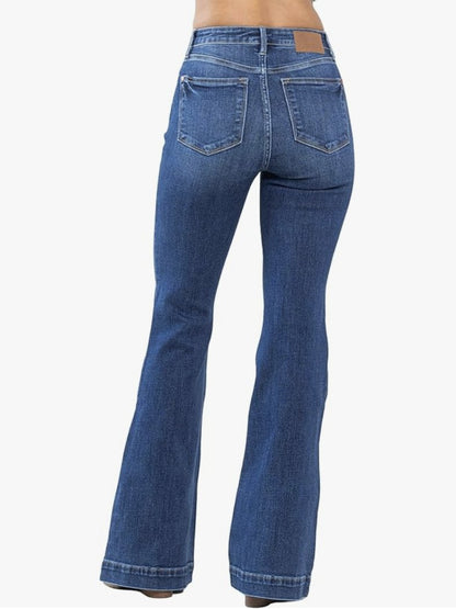 Blue High Waist Hem Flare Leg Jeans