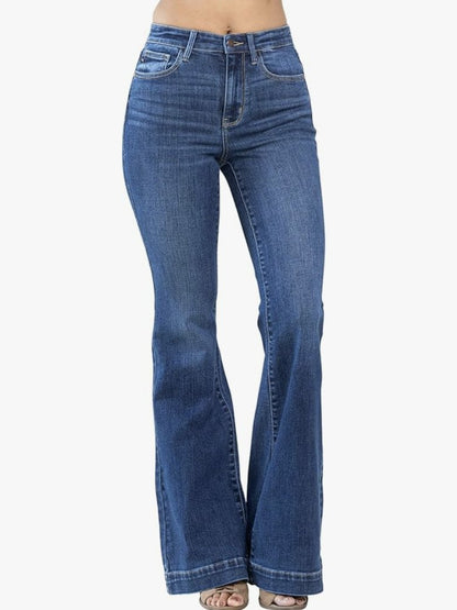 Blue High Waist Hem Flare Leg Jeans