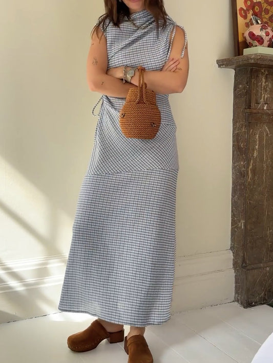 Light Blue Gingham Maxi Dress