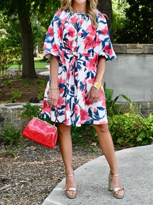 Red & Blue Printed Dress