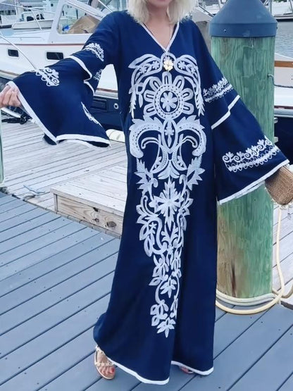 Navy Blue Embroidered Caftan