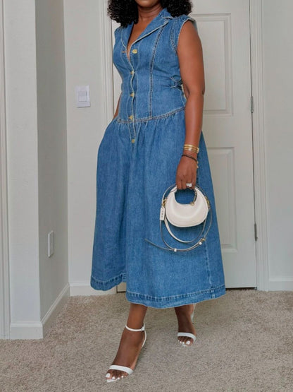 Sleeveless Denim Button Up Dress