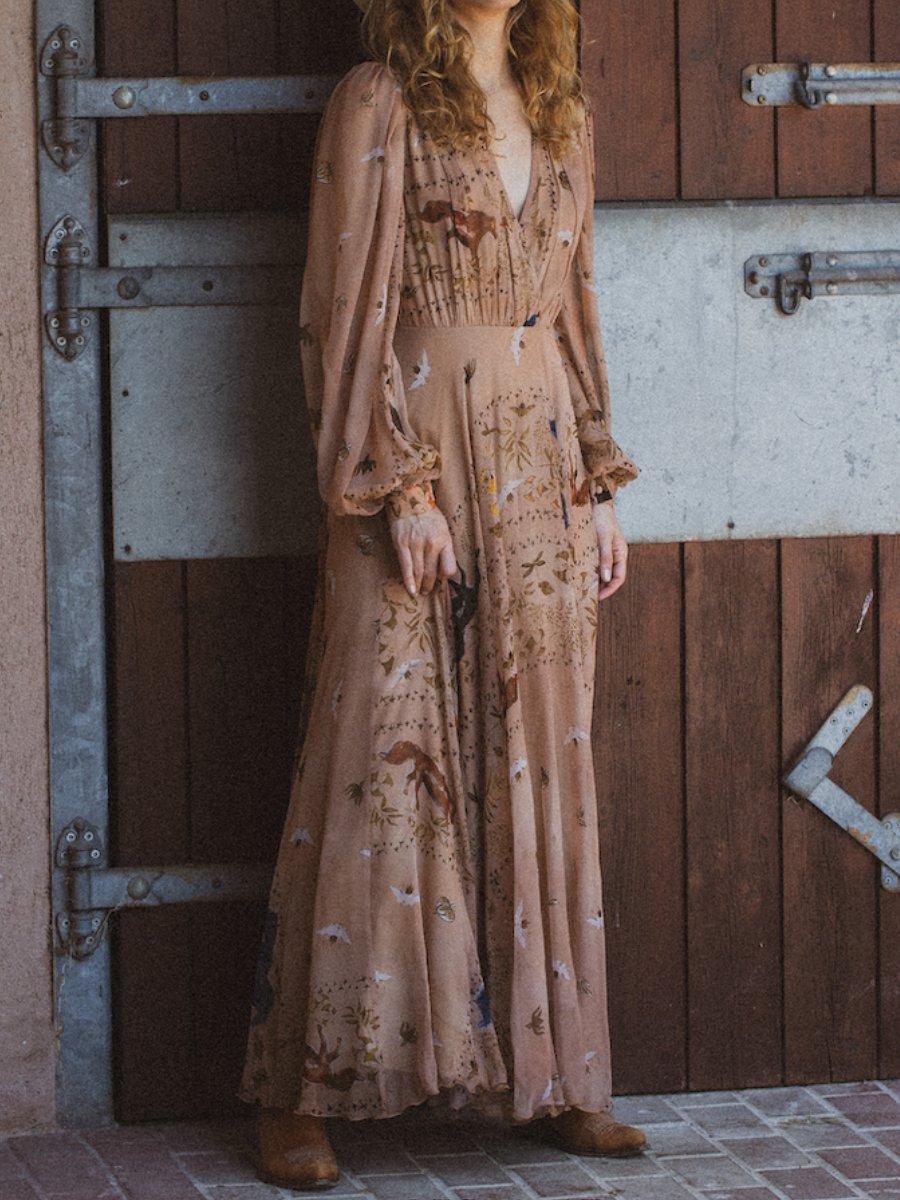 Chiffon Westernstyle Floral Maxi Dress