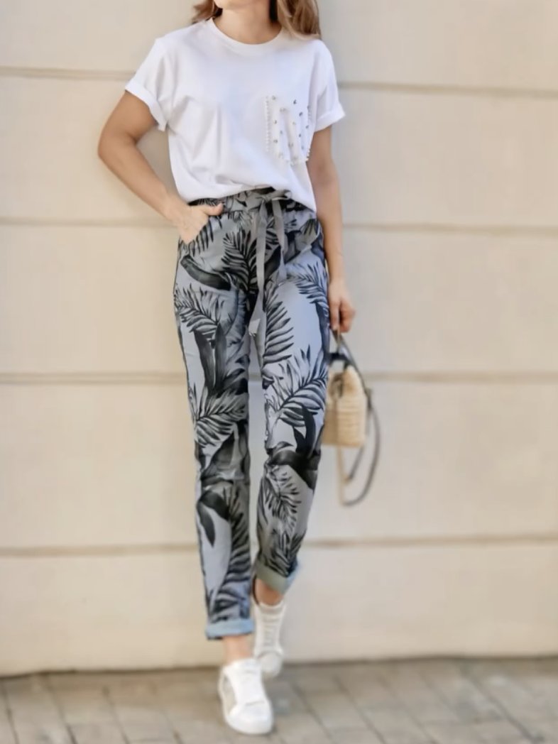 Stretch And Comfort Palm Tree Print Tops&Pants