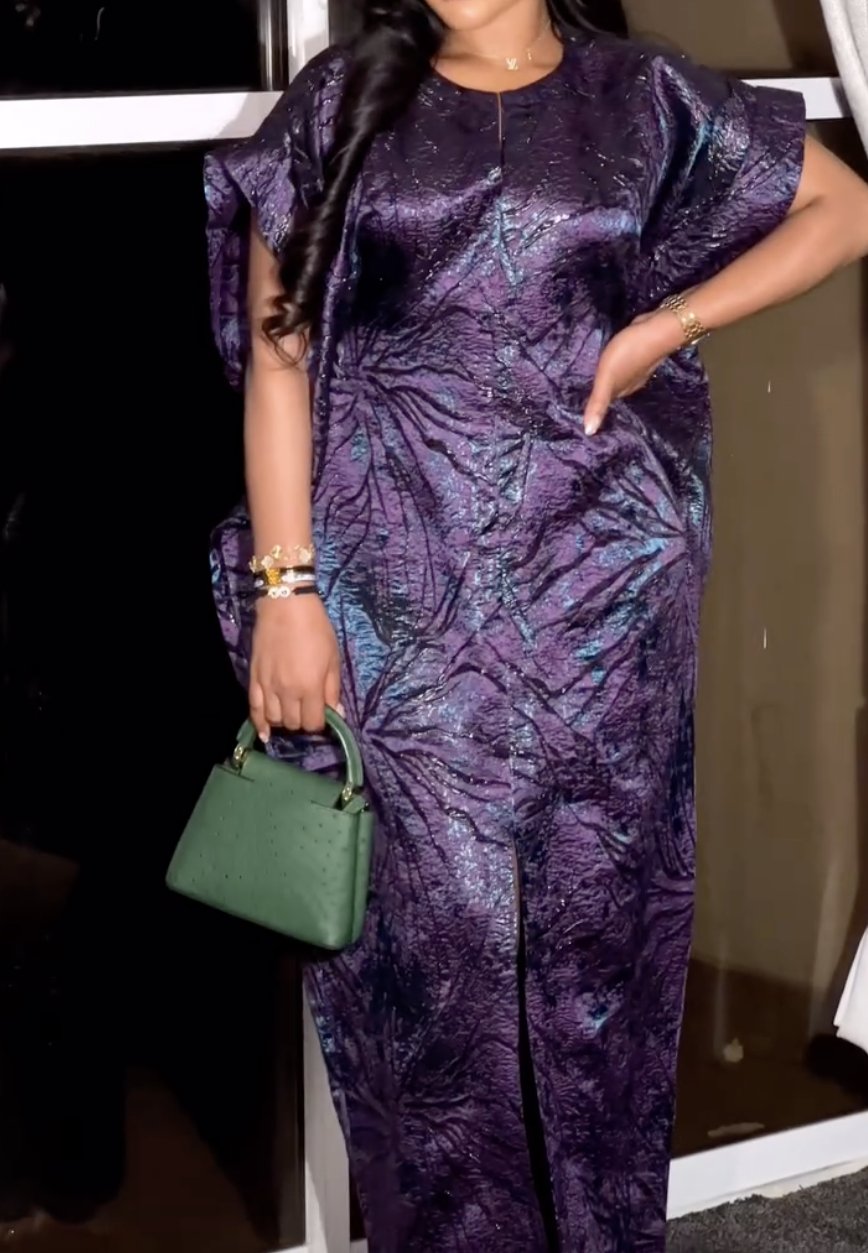 Plus Size Formal Purple Round Neck Split Jacquard Maxi Dress