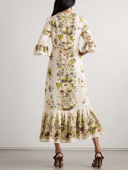 Printed Frill Sleeve Dress